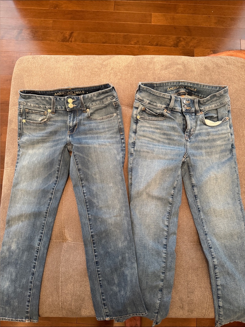 2 PAIRS - size 2 American Eagle Outfitters Women's Light Wash Bootcut Jean Crops